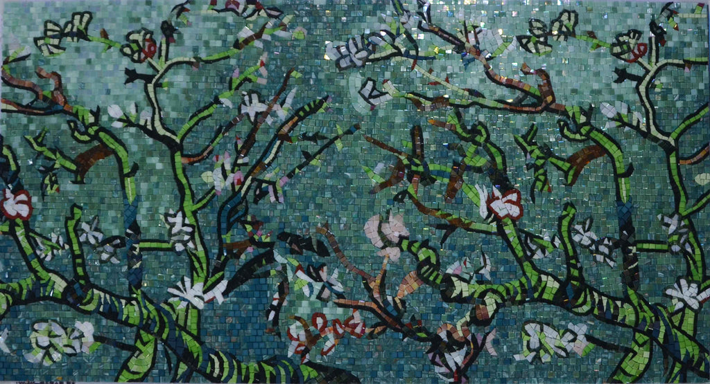 Oeuvre de mosaïque - arbre en fleurs