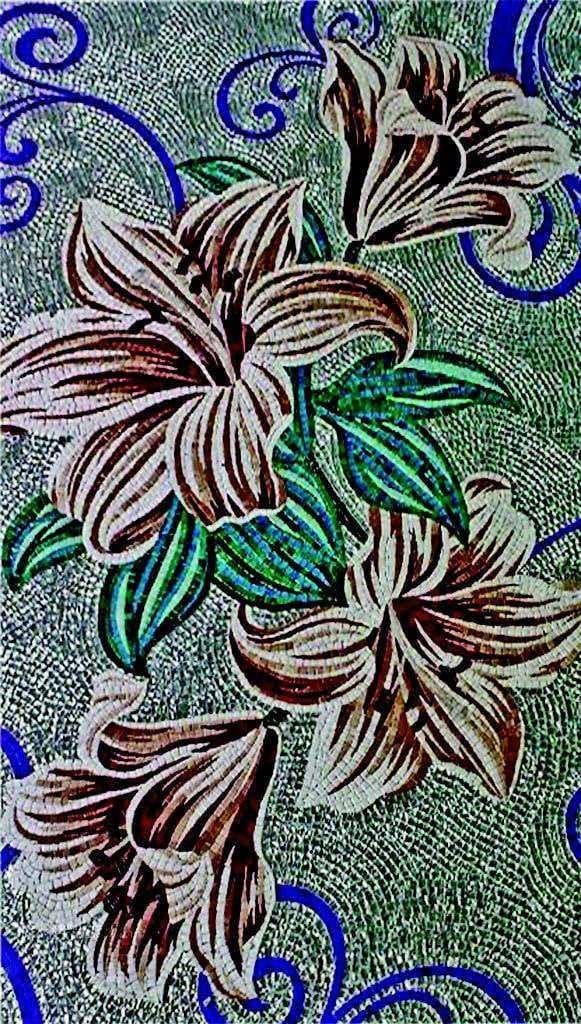 Мозаика ручной работы из цветочного стекла - Цветущий амариллис Mozaico