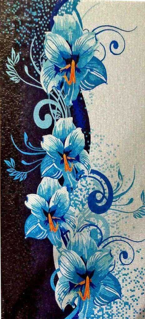 Arte Mosaico Flor -Iris Azul Mozaico
