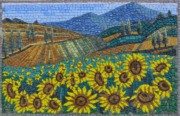 Campo de girasoles Reproducción de Van Gogh - Arte en mosaico de vidrio