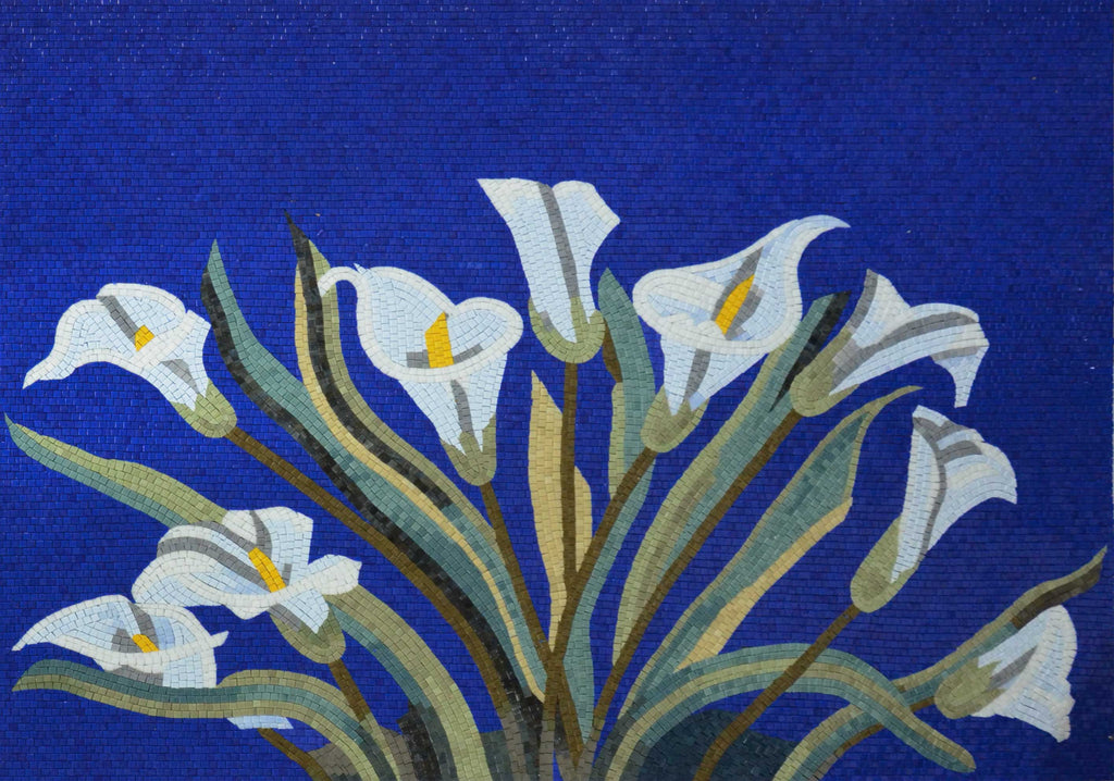 Arte branca do mosaico das flores do lírio de Calla | Flores e árvores | mosaico