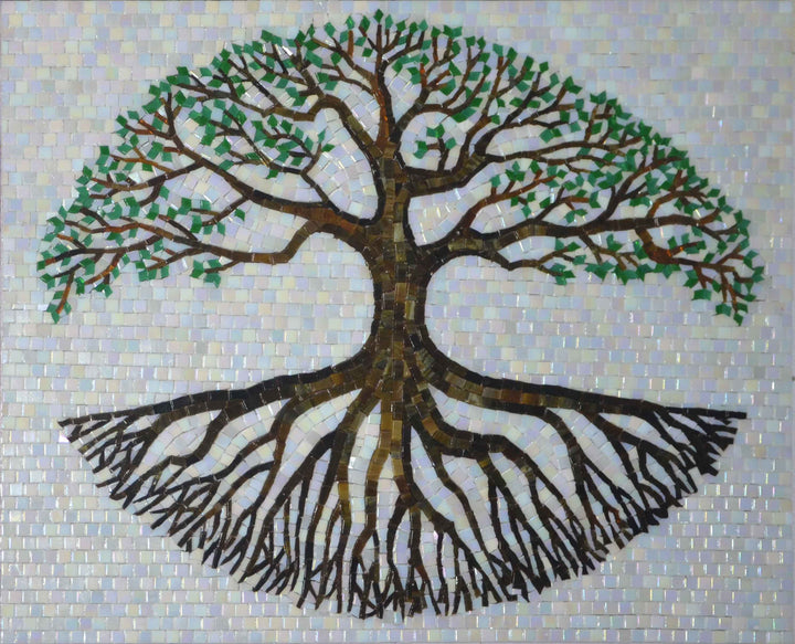 Murale in mosaico di vetro con l'albero della vita