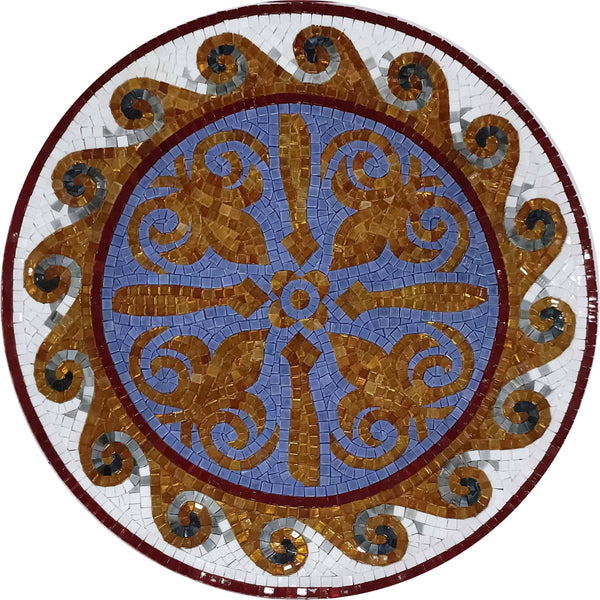 Royal Sunburst Medallion - Round Mosaic Mural - Mesh Backing