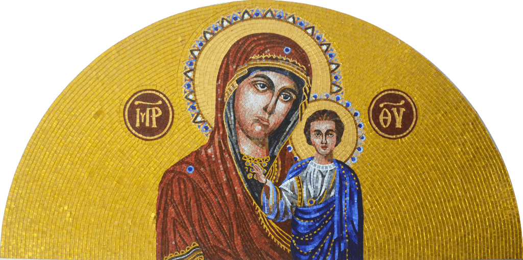 Virgen María e Hijo- Mosaico de vidrio religioso arqueado