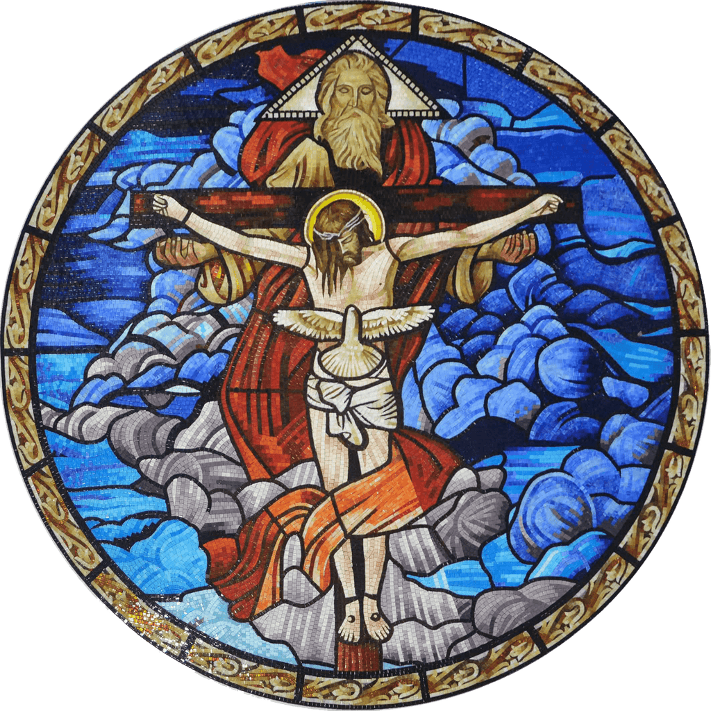 Medalhão de vidro em mosaico da crucificação de Jesus
