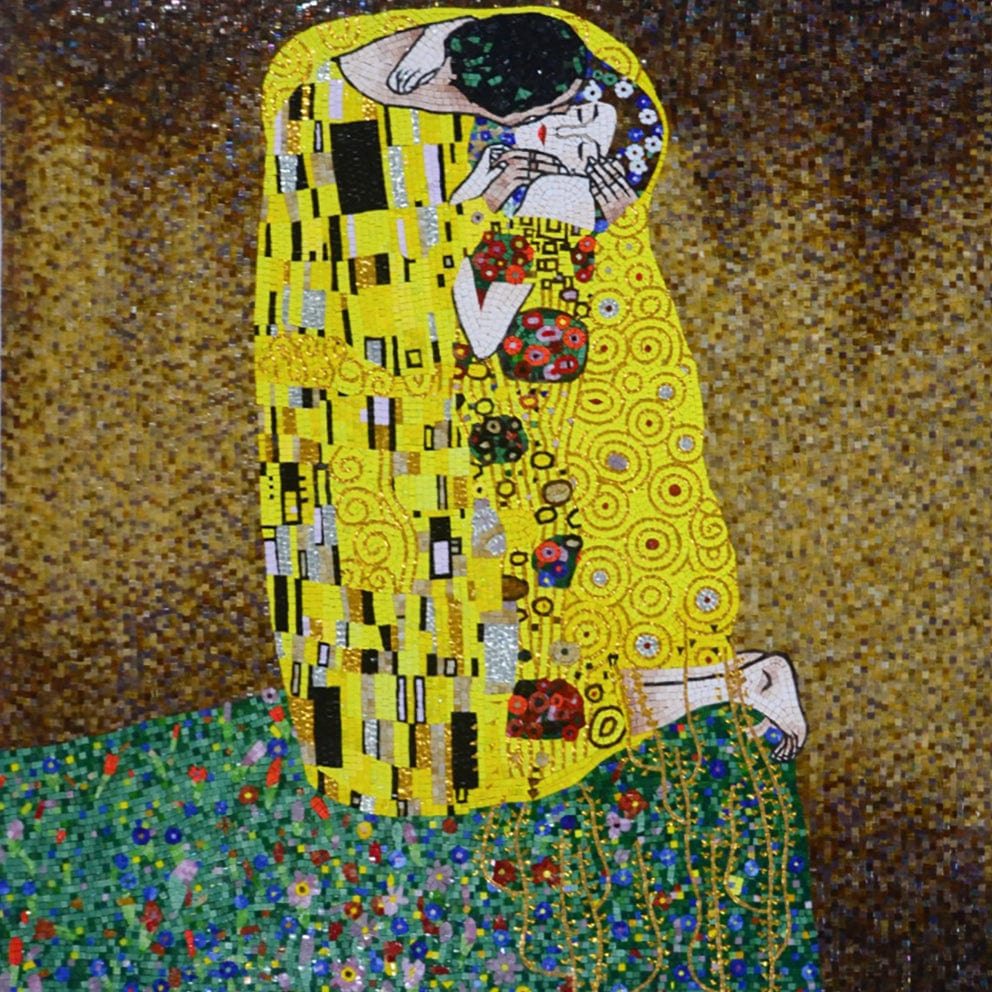 Gustav Klimt El Beso" - Reproducción en mosaico de vidrio "
