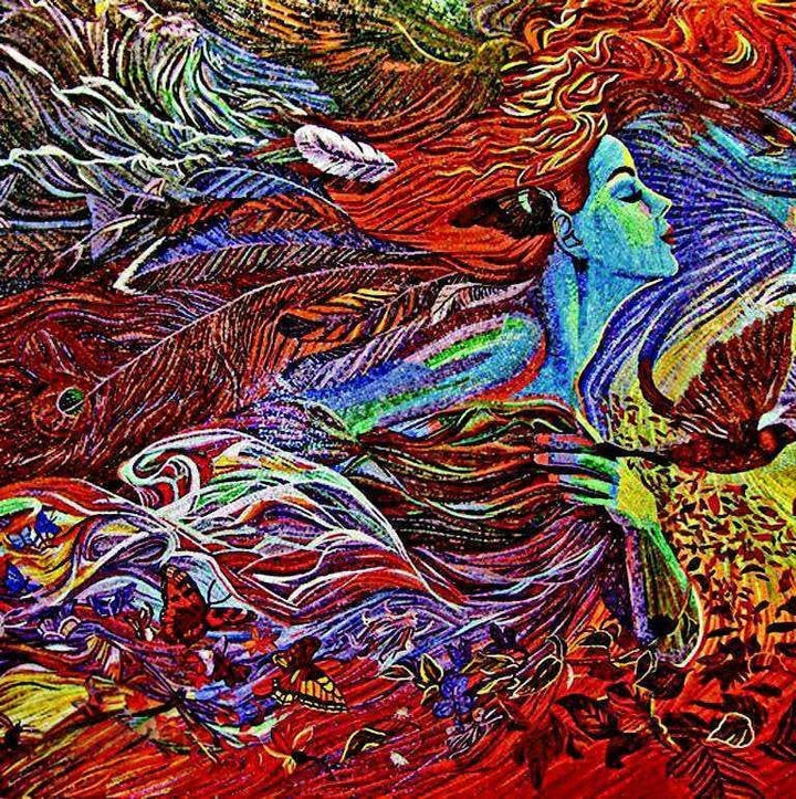 Lady Of Feathers - Oeuvre de mosaïque abstraite Mozaico