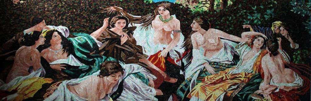 Female Figures in The Garden Glass Mosaic Artwork Mural Mozaico