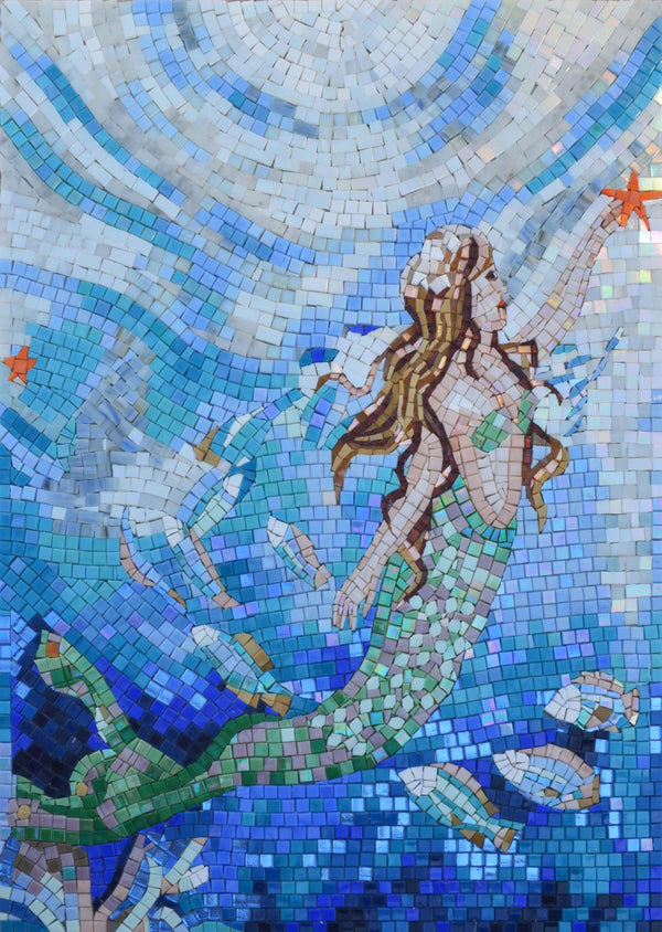 Mermaid & Starfish – Underwater Glass Mosaic Pool & Wall Art - Mesh Backing