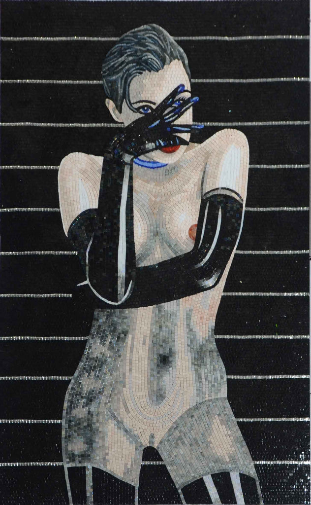 Obra de mosaico de retrato de mujer desnuda peculiar