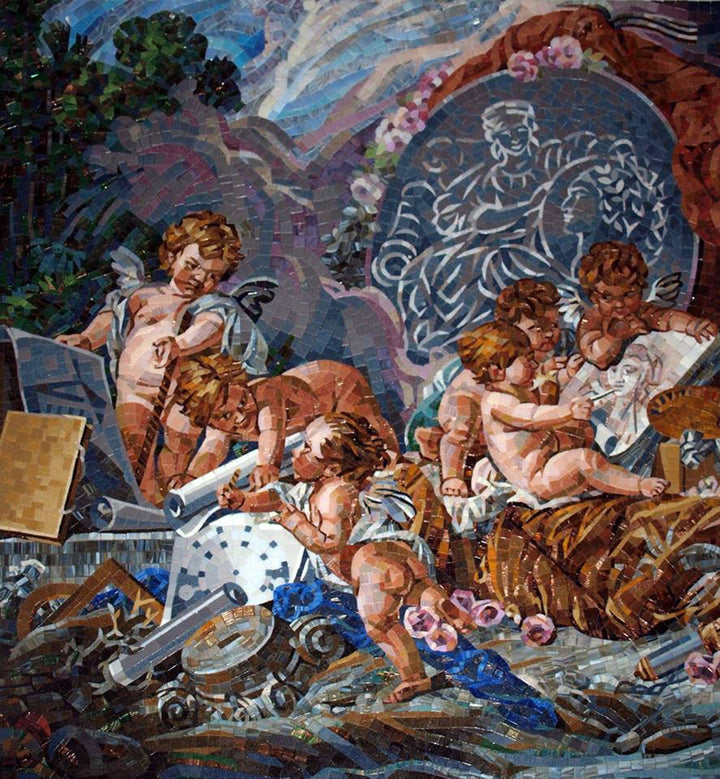 Mosaico de escena de ángeles bebés