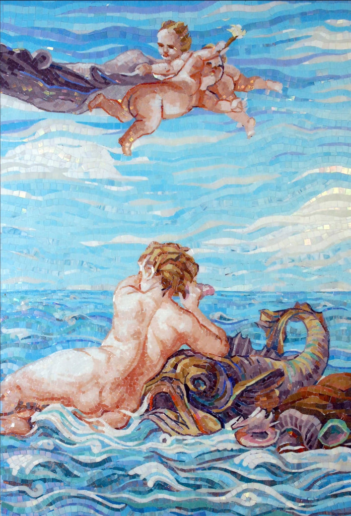 Anjos no mar - arte em mosaico