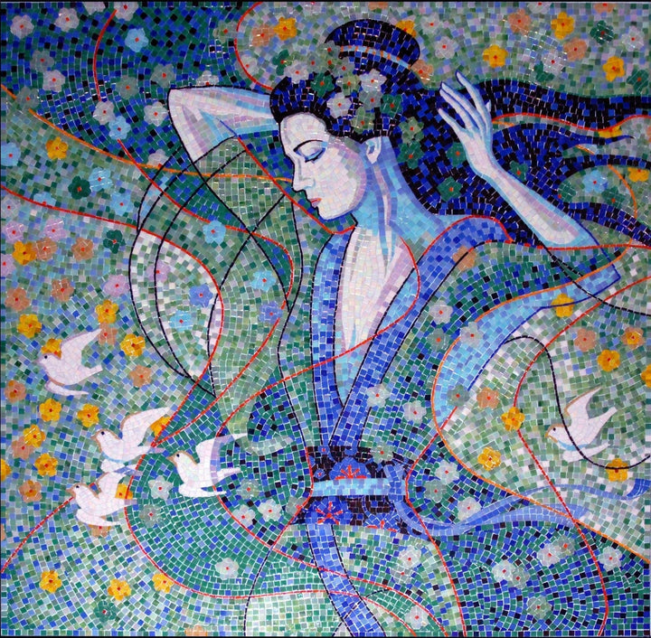 Dama en mosaico azul