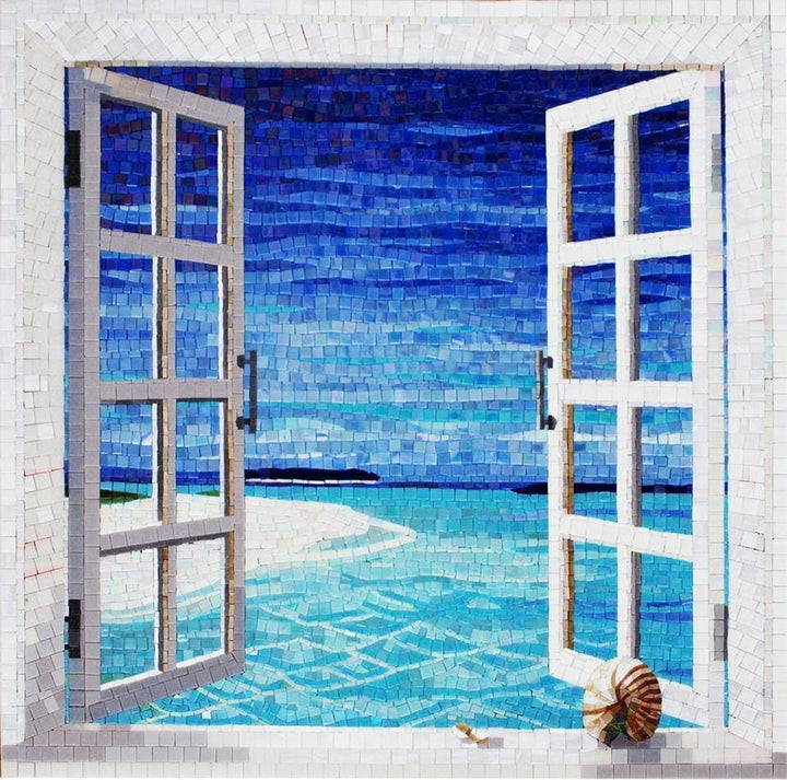 Mosaico de vidro - janela com vista para o mar
