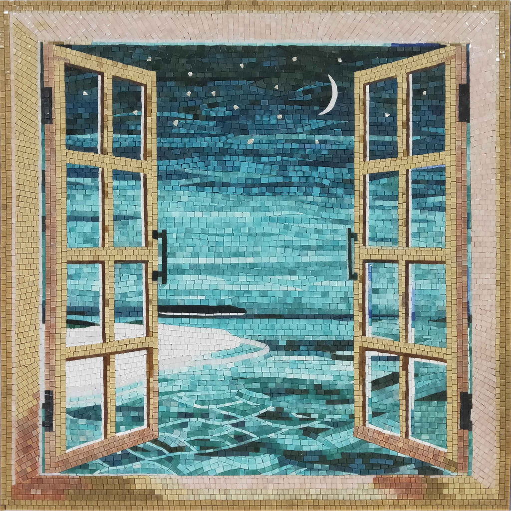 Ночной вид на океан - стеклянная мозаика | Декорации | Мозаико