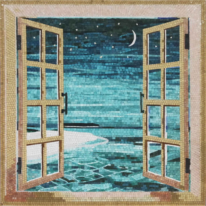 Vista nocturna del océano - Mosaico de vidrio | Paisaje | Mozaico