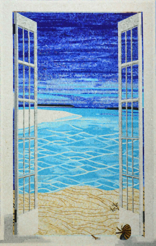 Arte della parete a mosaico con scenario di cancello della spiaggia