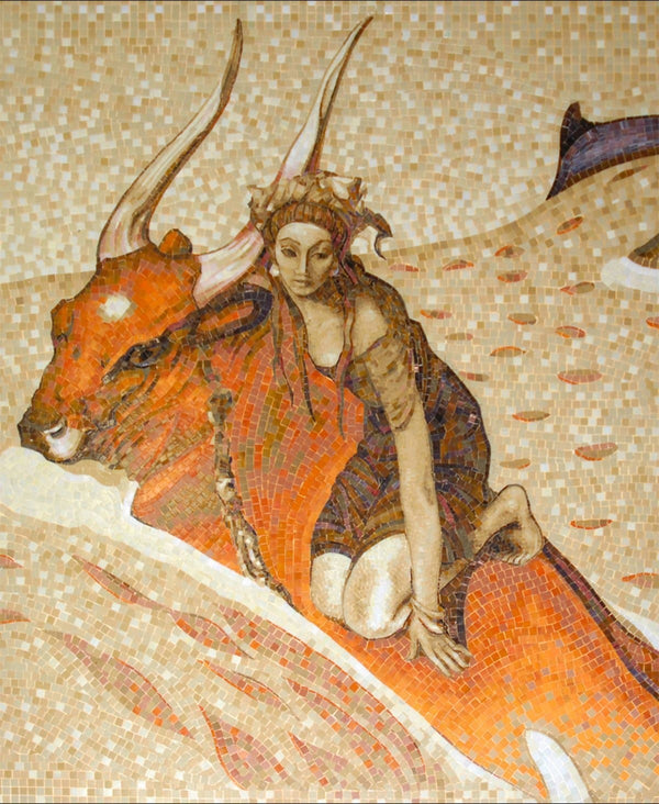 Europa and the Bull - Greek Mythology Glass Mosaic - Mesh Backing