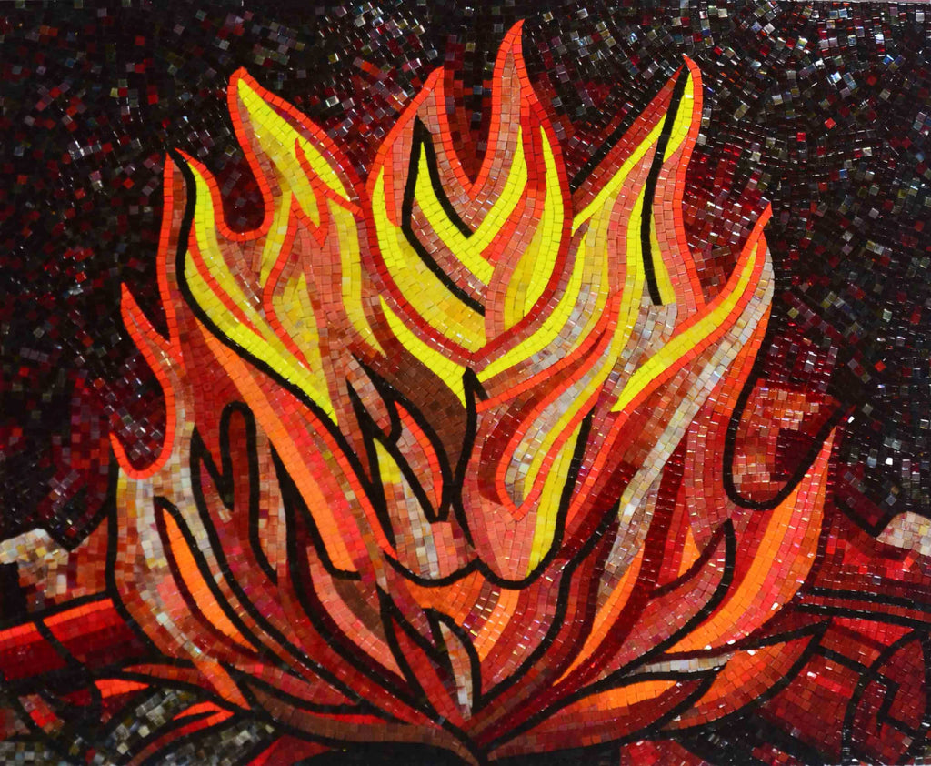 Oeuvre en verre mosaïque - Le puissant feu