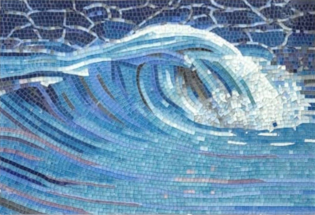 Onda Azul do Oceano - Arte em Mosaico