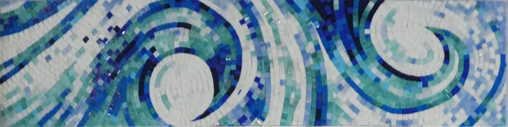 Arte em mosaico - Ondas azuis de vidro