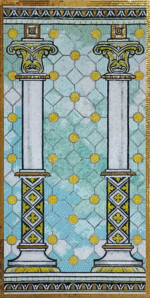 Arte em mosaico de vidro de colunas antigas