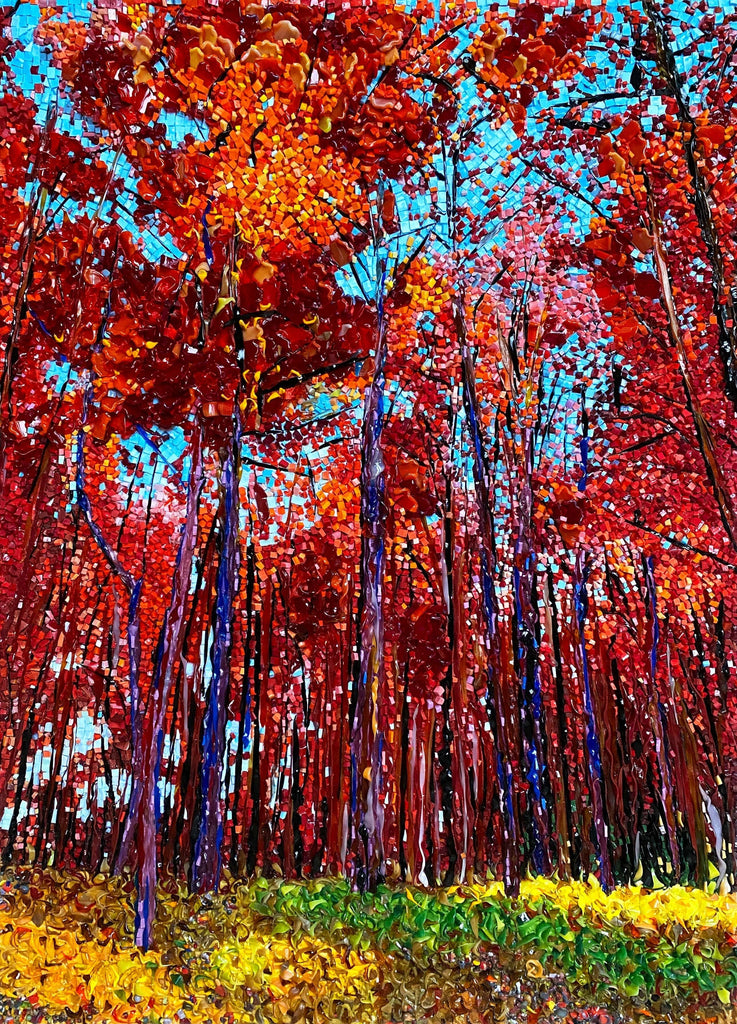 Obra de mosaico - Hola bosque rojo