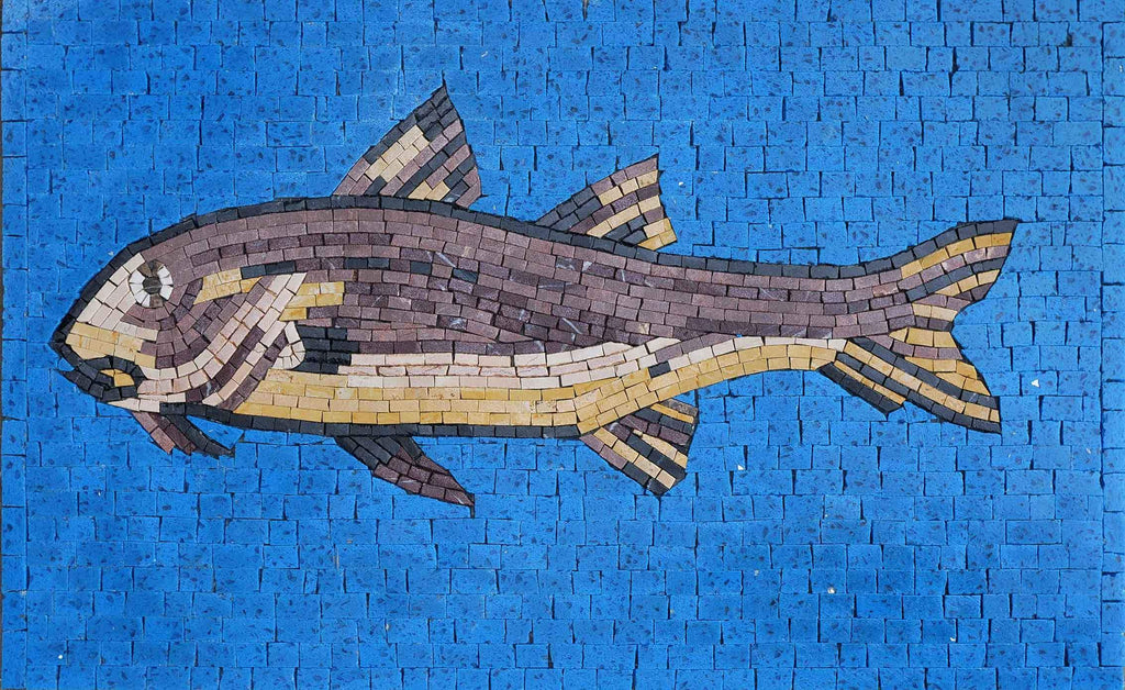 Brown Fish In Blue - Fish Mosaic Art