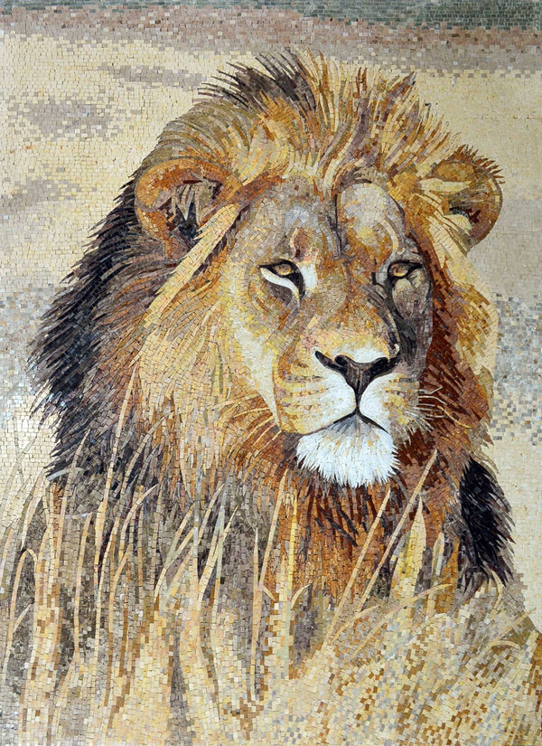 Ornate Lion - Bathroom Renovation Mosaic Regal Wall Art Masterpiece - Mesh Backing