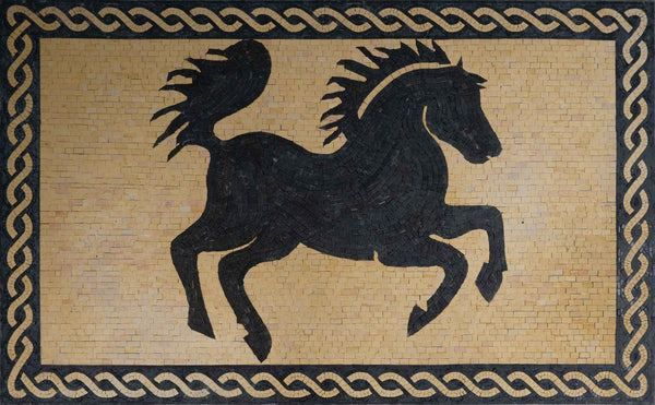 Running Stallion Motif Artwork - Marble Mosaic Tabletops - Mesh Backing