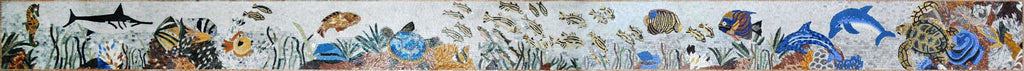 Sea Creatures in Coral Reef - Marble Mosaic Mozaico