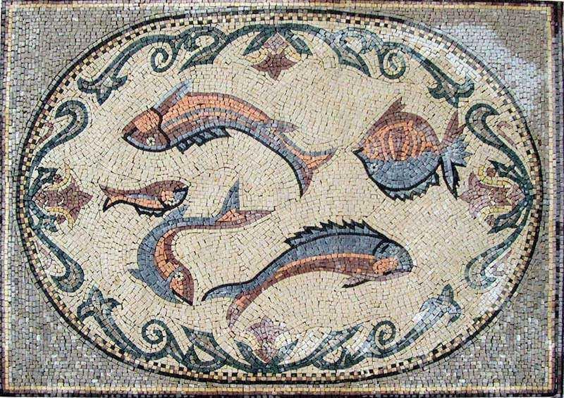 Multiple Fish Mosaic Rug Mozaico
