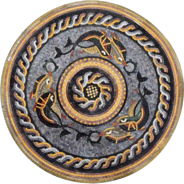 Medalhão Náutico Design Mosaico Pedra Arte Mozaico