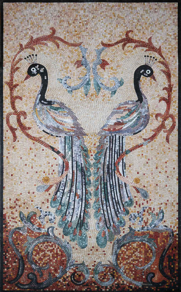 Dois pavões - arte de parede em mosaico