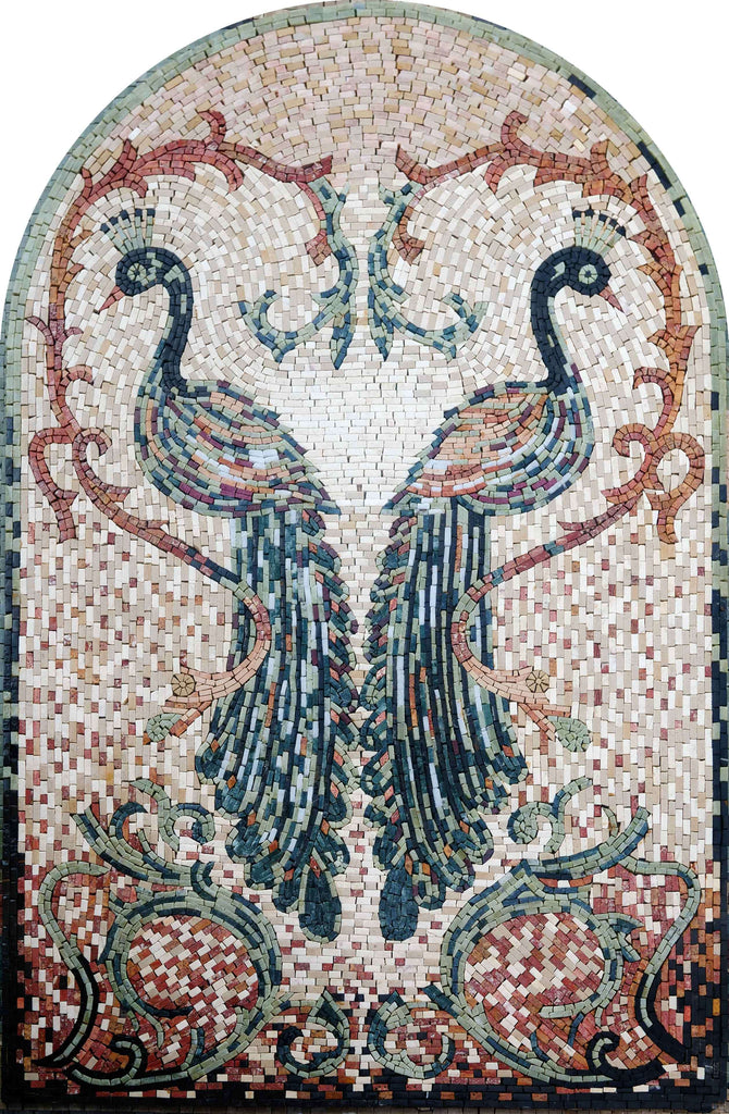 Мозаичная плитка с павлинами на стене