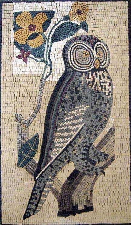 Arte Mosaico de Mármol - Búho Sabio Mozaico