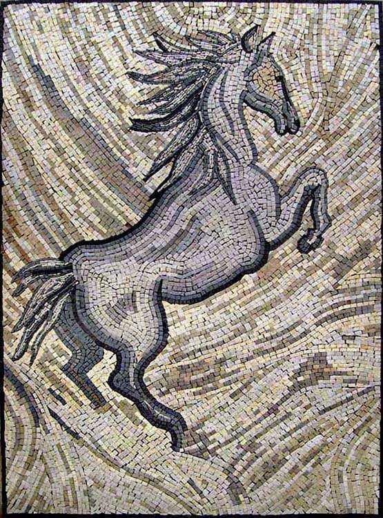 Majestic Rearing Horse - Marble Mosaic Artwork Light - Mesh Backing