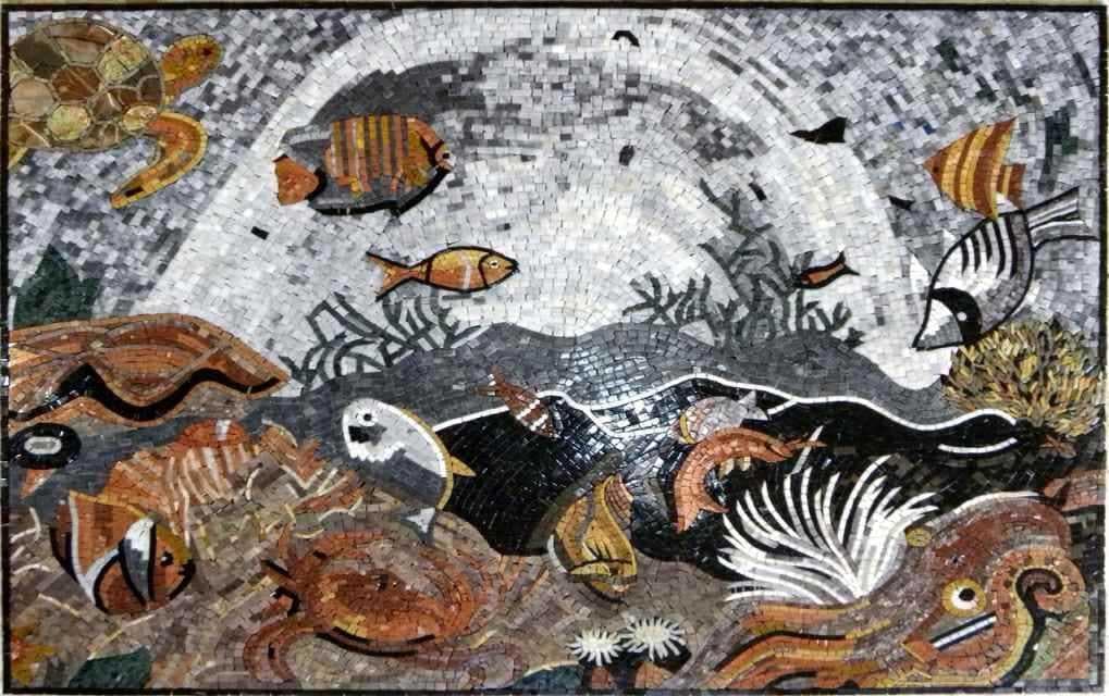Escena Submarina Arte Mural Mosaico Mozaico