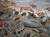 Cani che cacciano una volpe - opere d'arte a mosaico