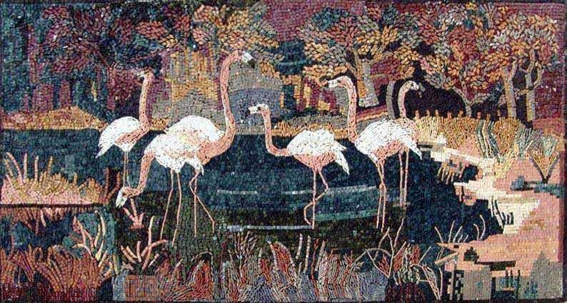 Conception murale en mosaïque de flamants roses Mozaico