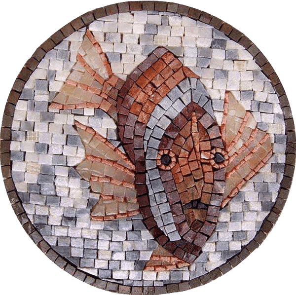 Exotic Fish - Marble Mosaic Vibrant Marine Life Medallion - Mesh Backing