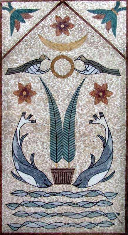 Flore et Faune Mosaïque de Poissons en Marbre Mozaico