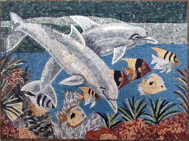 Escena de mosaico de mármol submarino del acuario