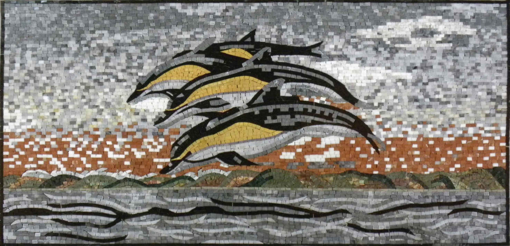 Art de la mosaïque des dauphins sautant