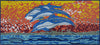Arte em mosaico - golfinhos pulando ao pôr do sol