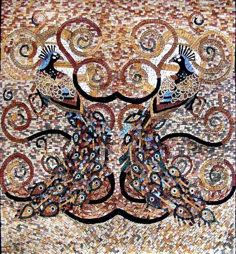 Мраморная мозаика - павлины