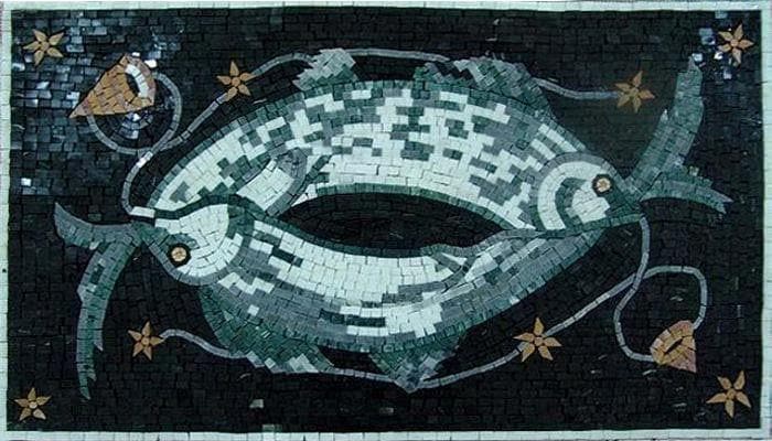Mural de mosaico de peixe duplo