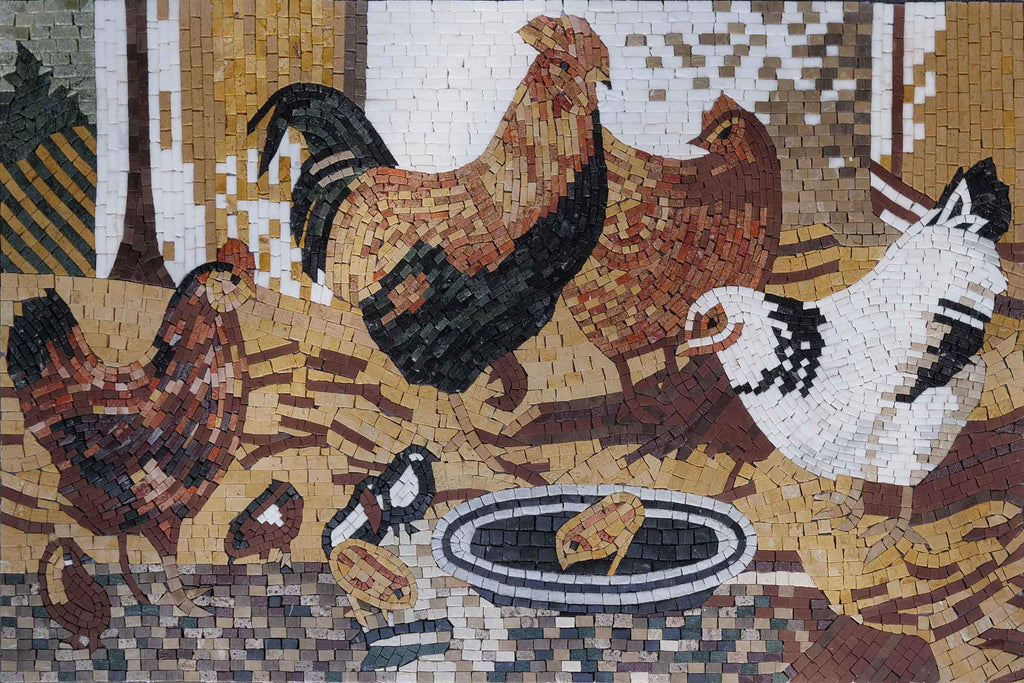 Backsplash de cozinha em mosaico - Cockfight II