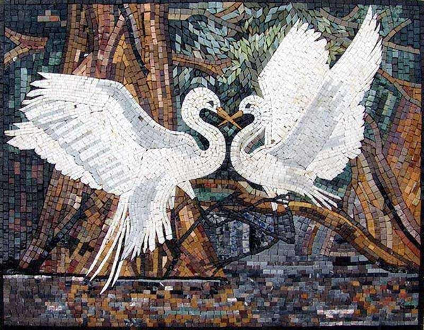 Mosaic Wall Art - Romantic Herons | Luxury Handcrafted Decor
