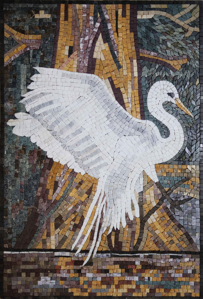 Gran Garza Blanca - Arte Mosaico | pájaros y mariposas | Mozaico